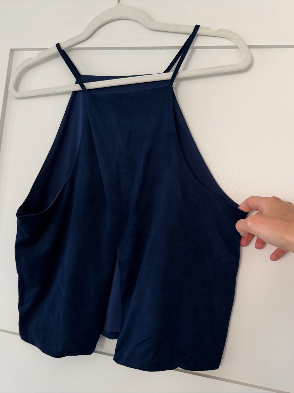 Olivaceous Navy Blue High Neck Halter Top | Size L | Open Back | Flowy | NWOT - Picture 9 of 9